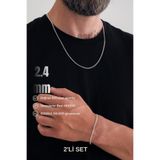 esdika 2.4MM LOVE GÜMÜŞ KOLYE BİLEKLİK SET • 925 AYAR GÜMÜŞ • PREMİUM STERLİNG SİLVER