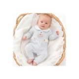 ese bebe Erkek Bebek Atlıkarınca Nakışlı Bebe Yaka Lacivert Detaylı Uzun Kollu Tulum Krem