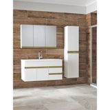 Esen Beyaz Gold 100+35 cm Mdf Lavabolu Banyo Dolabı Boy Dolaplı Banyo Lavabo Dolabı Hazır Kurulu
