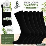 Eser Çorap 6 Çift Erkek Bambu Diyabetik Şeker Çorabı Lastiksiz – Siyah - 40 - 45