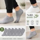 Eser Çorap 6 Çift Erkek Bambu Kısa Çorap Gri – Sneakers ve Spor Ayakkabı Çorabı - 40 - 45