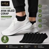Eser Çorap 6 Çift Erkek Bambu Kısa Çorap Siyah – Sneakers ve Spor Ayakkabı Çorabı - 40 - 45