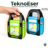 Eser Ticarett Çift Modlu Cob Solar USB Şarjlı Kamp Aydınlatması Spot Işık Powerbank Fener