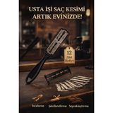 Eser Ticarett Saç Seyreltme Jiletli Tarak | Profesyonel Saç Kesim, Incelme ve Şekillendirme Aparatı – 12 Yedek Jilet Hediyeli - Siyah