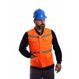 Eser - V Yaka Fosforlu Harman Kumaş Yelek - Turuncu