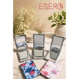 ESERO-301015'LI Çiçek Desenli Cep Aynası Seti – Çift Taraflı Büyüteçli Kompakt Makyaj Aynası, Kadın Çanta Aynası 6x8.5 cm