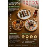 Esero 3'lü Yuvarlak Bambu Servis Tepsisi Seti 22 cm – 27,5 cm – 32,5 cm Ahşap Kulplu Dekoratif Sunum Tepsisi