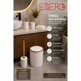 ESERO 5'li Banyo Aksesuar Seti Lüks Beyaz Banyo Takımı Çöp Kovası Klozet Fırçası Diş Fırçalık Sabunluk