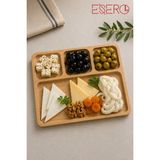 Esero Bambu Bölmeli Servis Tabağı 28X28 cm | 4 Bölmeli Kahvaltılık, Çerezlik, Peynir Sunum Tabağı, Doğal Bambu Sunum Tepsisi