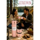 Esero Çok Amaçlı Toz Pembe Termos Seti 500 ml – 2 Bardak Hediyeli Kamp, Karavan ve Outdoor Termosu