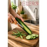 Esero Premium Çelik Sebze Meyve Soyacağı Ahşap Saplı Profesyonel Ergonomik Mutfak Soyacak Patates Havuç Elma Kabak Soyucu