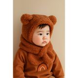ESES BEBE Avis kahve Çocuk Kapüşonlu Peluş Bere Atkı Welsoft Boyunluk Rüzgar Geçirmez Kulaklı Şapka