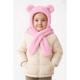 ESES BEBE Bebek & Çocuk Kışlık Kulaklı Welsoft Peluş Bere Atkı Takımı (Yumuşacık )