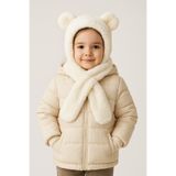 ESES BEBE Bebek & Çocuk Kışlık Kulaklı Welsoft Peluş Bere Atkı Takımı (Yumuşacık Krem)