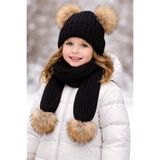 ESES BEBE ÇİFT PONPONLU TRİKO ATKI BERE SET