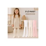 ESES BEBE Unisex Bebek Çocuk Pamuklu Düz Külotlu Çorap 3'lü Paket Beyaz – Açık Krem – Pembe 0-11 Yaş