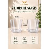 ESG PLUS 2’li Şeffaf Orkide Saksısı 14 cm Drenaj Delikli 1.5 L Tabaklı Plastik Saksı Seti