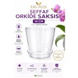 ESG PLUS Şeffaf Orkide Saksısı 14 cm Drenaj Delikli 1,5 L Tabaklı Plastik Saksı