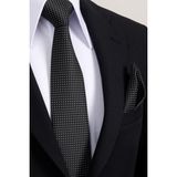 Esgue 8 cm Klasik Geniş Hand Made Siyah - Beyaz Nokta Desen Mendilli Kravat - Standart