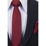 Esgue Hand Made 6 cm Slim Çizgili Desen Bordo Beyaz Renk Mendilli İnce Kravat