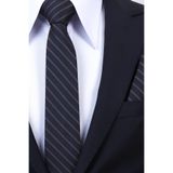 Esgue Hand Made 6 cm Slim Çizgili Desen Lacivert Kahve Renk Mendilli İnce Kravat