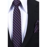 Esgue Hand Made 6 cm Slim Çizgili Desen Siyah Mor Renk Mendilli İnce Kravat