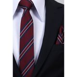 Esgue Hand Made 6 cm Slim Çizgili Desenli Bordo Lacivert Renk Mendilli İnce Kravat