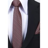 Esgue Hand Made 6 cm Slim Desenli Kahverengi Pembe Renk Mendilli İnce Kravat