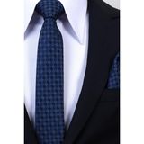 Esgue Hand Made 6 cm Slim Ekose Desen Lacivert Mavi Renk Mendilli Ince Kravat - Standart - Karışık