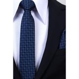 Esgue Hand Made 6 cm Slim Ekose Desen Lacivert Mavi Renk Mendilli İnce Kravat