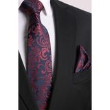 Esgue Hand Made 7.5 cm Bordo Lacivert Desenli Kravat Mendil - Karışık - Standart