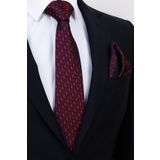 Esgue Hand Made 7.5 cm Damla Desen Bordo Kırmızı Mendilli Kravat