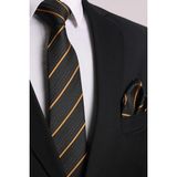Esgue Hand Made 8 cm Siyah Gold Çizgili Desen Kravat Mendil - Karışık - Standart