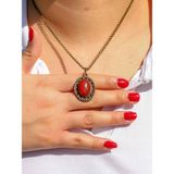 Esha Store Doğal Taş Akik Doğal Taşlı Kadın Antik Doğal Taşlı Kolye Nazar Taşı EUK34A - Ayarlanabilir - Kırmızı - Standart