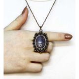 Esha Store Doğal Taş Ametist Doğal Taşlı Çiçek Desenli Otantik Kadın Kolye 45 Cm Zincirli euk31amt