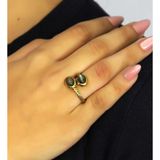 Esha Store Doğal Taş Labradorit İkili Doğal Taşlı Antik Model Kadın Ayarlanabillir Yüzük euy75lbt
