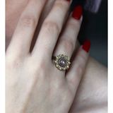 Esha Store Doğal Taş Pembe Kuvars Yuvarlak Doğal Taşlı Antik Ayarlanabilir Kadın Yüzük euy92pk