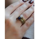 Esha Store İkili Doğal Taşlı Çiçek Motifli Antik Kadın Ayarlanabilir Yüzük Aytaşı Lapis euy22al