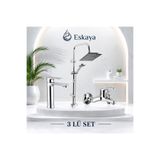 ESHOME 3 lü Banyo Seti Krom Robot Duş Seti Banyo Bataryası ve Sabit Lavabo Bataryası