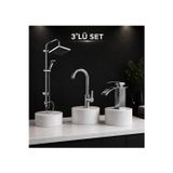 Eshome 3 Lü Set Şelale Lavabo Bataryası Mutfak Bataryası Tepe Duş Seti Premium Set !!!!!