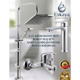 Eshome 3'lü Banyo Seti; Krom Robot Duş Seti, Banyo Bataryası ve Sabit Lavabo Bataryası - 3'lü Batarya Seti