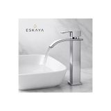 ESHOME Kare Lavabo bataryası Krom - Yüksek Musluk Şelale akışlı Kare gövde modern Aydın banyo musluğu Çift su girişli Çanak lavabo musluğu