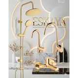Eshome Kca Gold Altın Kare Robot Duş Seti, Banyo, Mutfak Eviye ve Lavabo Bataryası Musluğu 4'lü Set