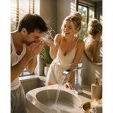 Eshome Krom Kare Lavabo Bataryası – Şelale Akışlı Kare Gövde Modern Banyo Musluğu | Çift Su Girişli Premium