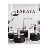 Eshome Krom Robot Duş Seti 3 Yollu Premium Arıtmalı Mutfak Bataryası Lüx Banyo Bataryası Şelale Akışlı Lavabo Bataryası 4'Lü Set