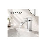 Eshome Krom Şelale Tip Lavabo Bataryası Kare Kısa Pirinç Gövde Tek Kollu Modern Banyo Musluğu