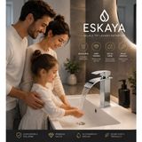 Eshome Lüx Kare Lavabo Bataryası Krom – Şelale Akışlı Kare Gövde Modern Banyo Musluğu