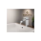 Eshome Lüx Kare Lavabo Bataryası Krom-Şelale Su Akışlılare Gövde Modern Banyo Musluğu Çift Su Girişli Lavabo Musluğu