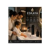 Eshome Lüx Kare Lavabo Bataryası- Mat Siyah Şelale Akışlı Kare Gövde Modern Banyo Musluğu Çift Su Girişli Lavabo Musluğu