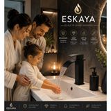 Eshome Lüx Kare Lavabo Bataryası Mat Siyah – Şelale Akışlı Kare Gövde Modern Banyo Musluğu